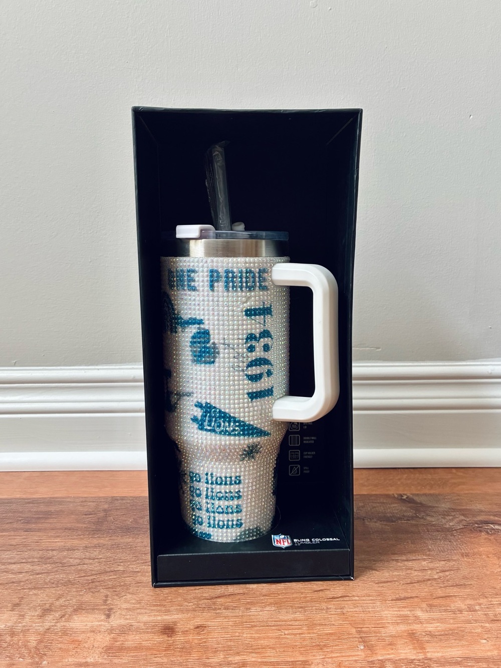 NFL Bling Colossal Sports Tumbler 46oz Detroit Lions Football, NIB